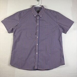 Berkley Jensen Mens XXL Blue Orange Plaid Short Sleeve Button Down Shirt Pocket